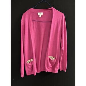 Ann Taylor Women's Pink Cardigan Sweater Wool Blend Long Sleeve Size Large Light